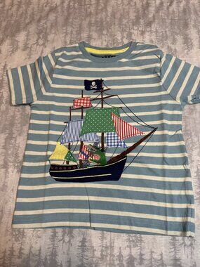 NWOT Mini Boden Blue Stripe Pirate Ship Applique Tee 4-5Y